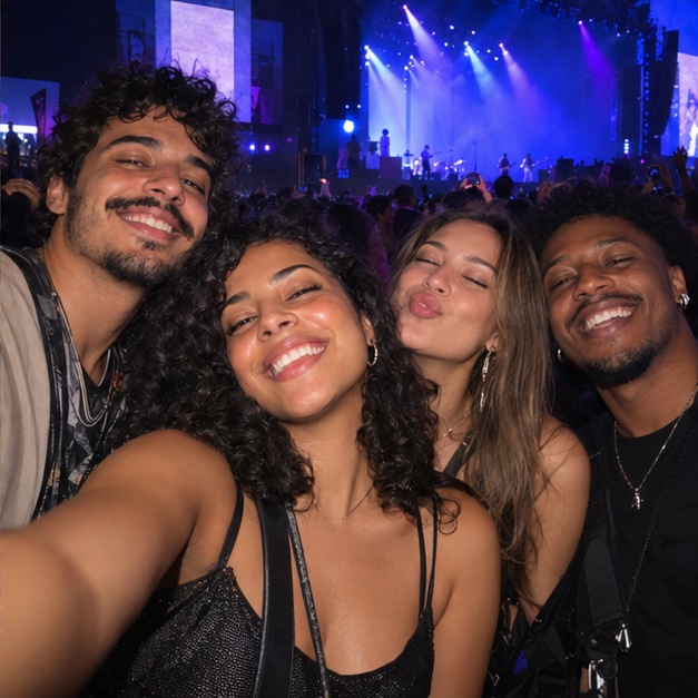 Amigos em um show — cena fictícia